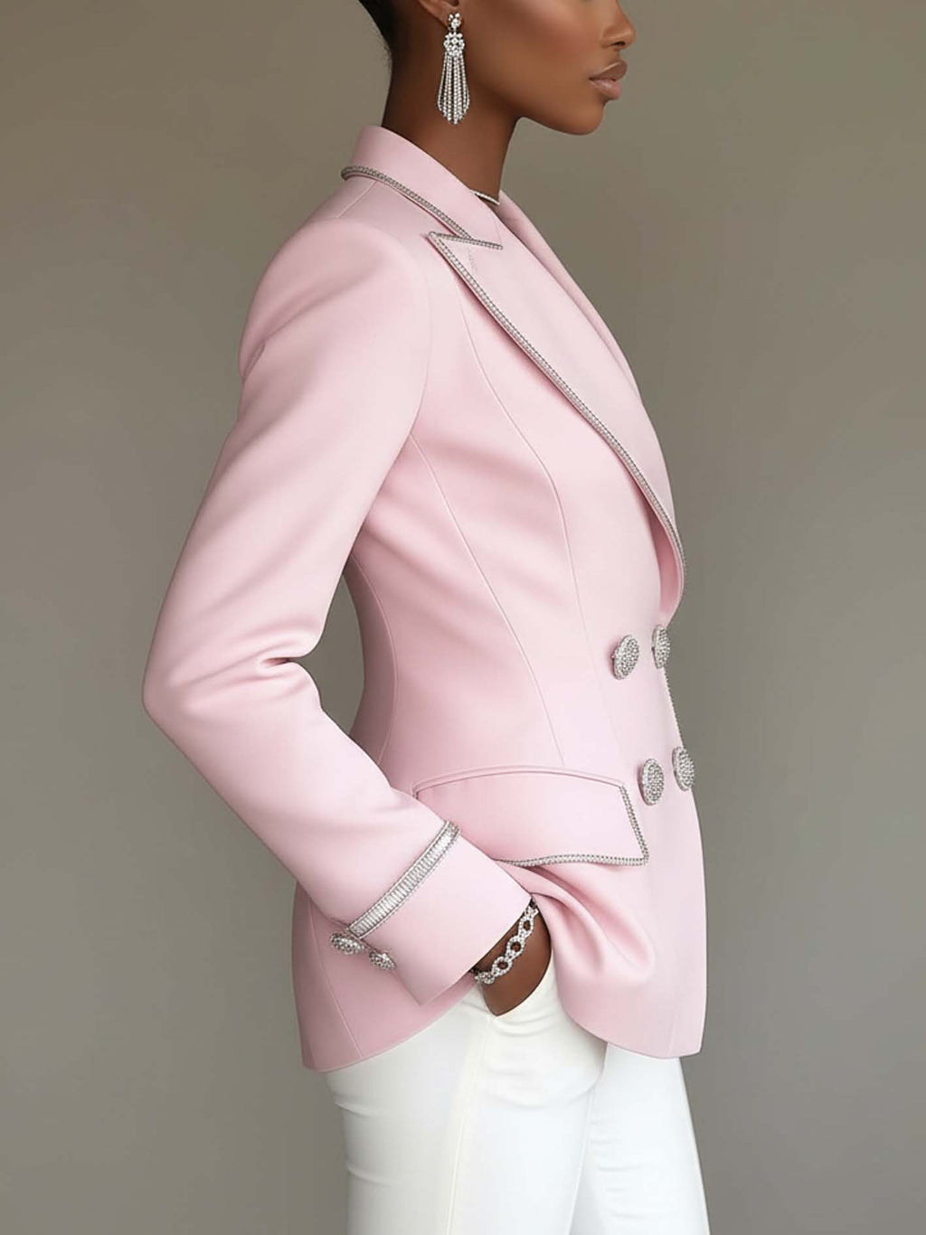 Priscilla™ | Silver-Trim Double-Breasted Blazer
