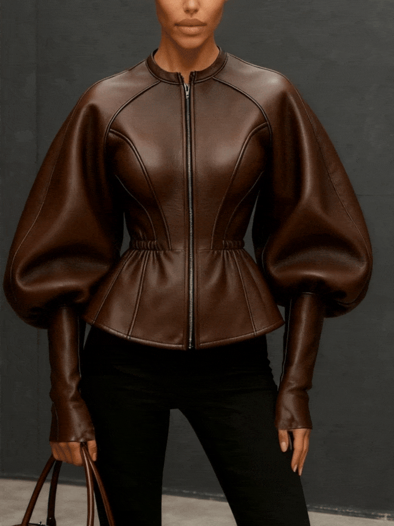 Remi™ | Faux Leather Balloon-Sleeve Jacket