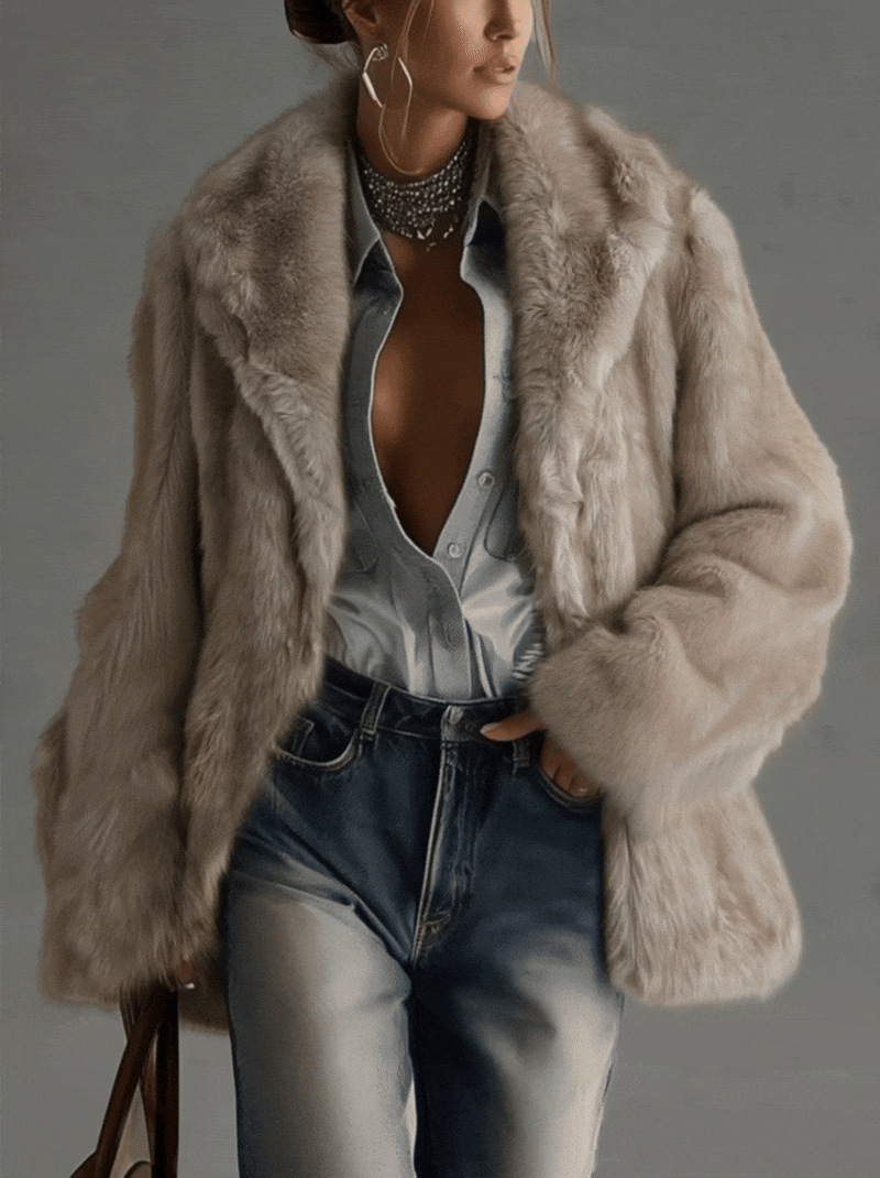 Taryn™ | Taupe Faux Fur Oversized Coat