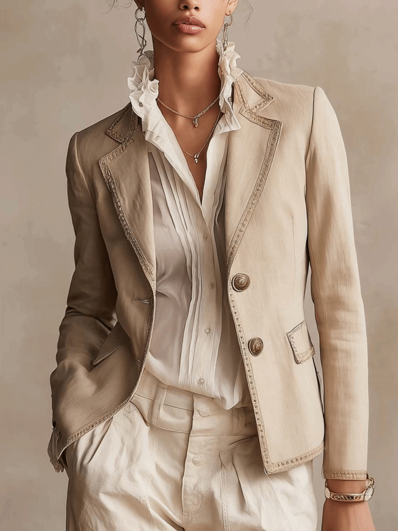 Josephine™ | Beige Vintage Trim Blazer