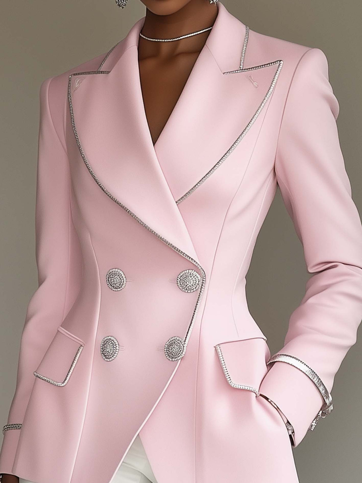 Priscilla™ | Silver-Trim Double-Breasted Blazer