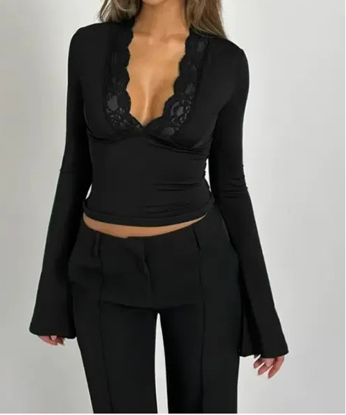 Bella™ | Lace Trim V-Neck Top